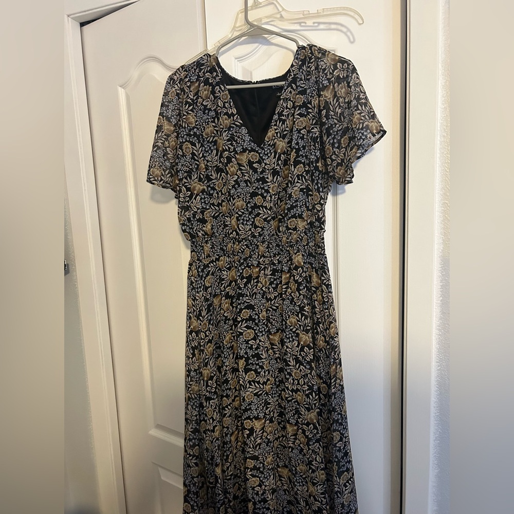 MSK Black and Gold Floral Midi Dress